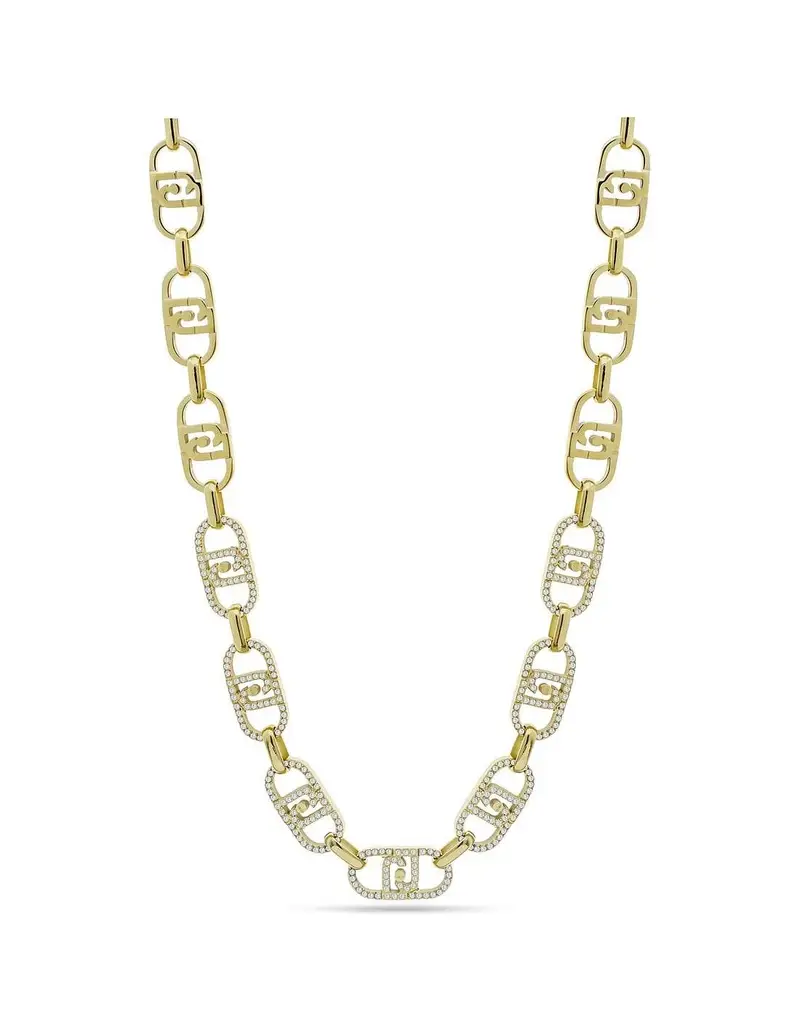 Collana logo LIU-JO LJ2624 in acciaio dorato con cristalli