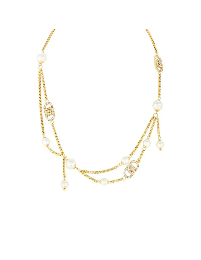 Collana multifilo LIU-JO LJ2917 in acciaio dorato con perle e cristalli