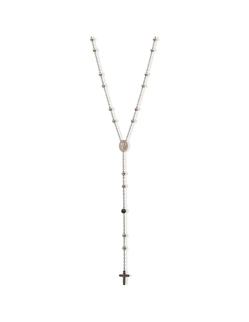 Collana rosario LIU-JO LJ2757 in acciaio rosato e pendente croce con cristalli neri