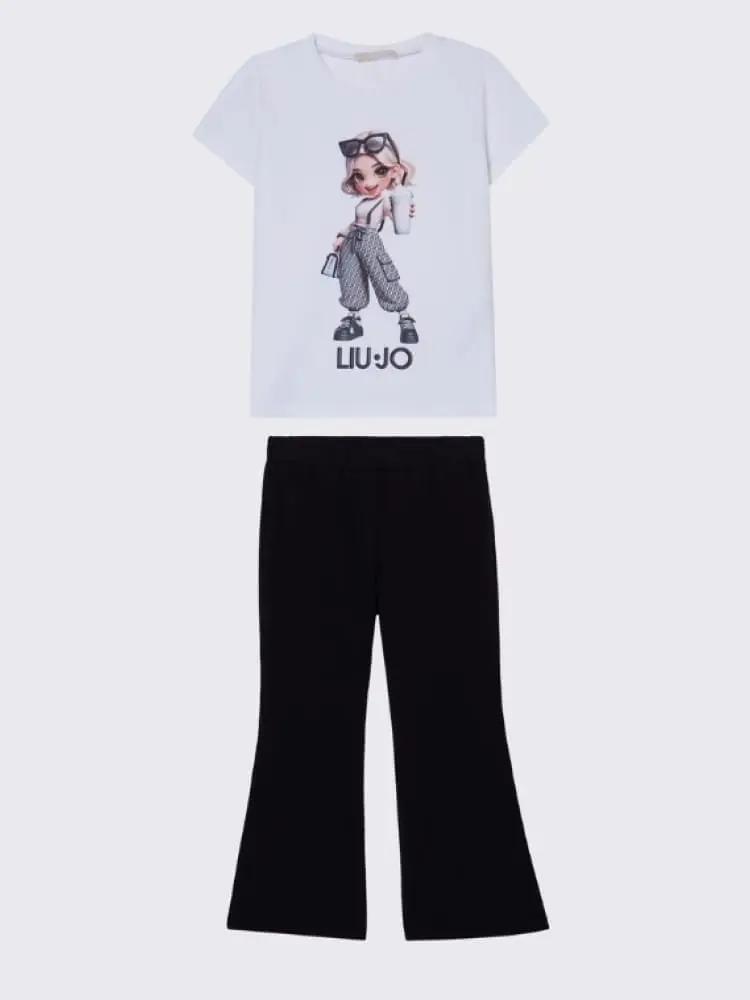 completo kids/junior t-shirt bianca con stampa logo e leggings neri