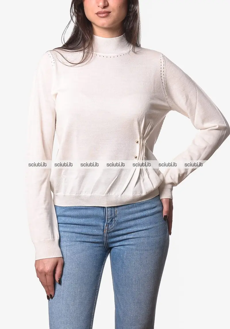 Dolcevita Liu Jo donna bianco panna in lana dettaglio perle