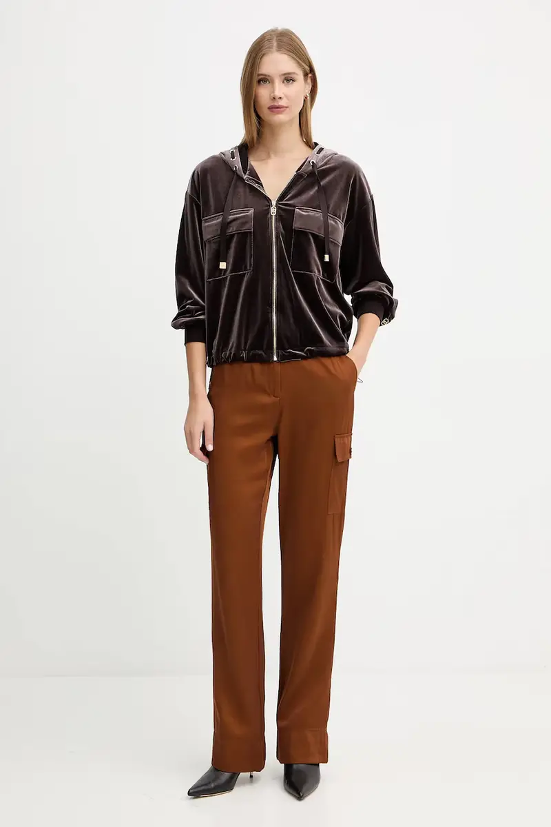 felpa in velluto donna colore marrone con cappuccio TF5108.J4955 miniatura 2