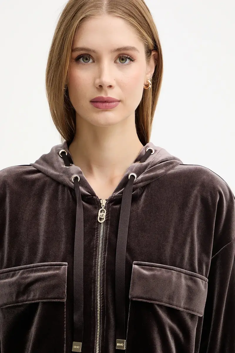 felpa in velluto donna colore marrone con cappuccio TF5108.J4955 miniatura 4