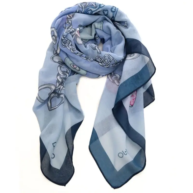 foulard da donna con stampa a fantasia catene azzurro