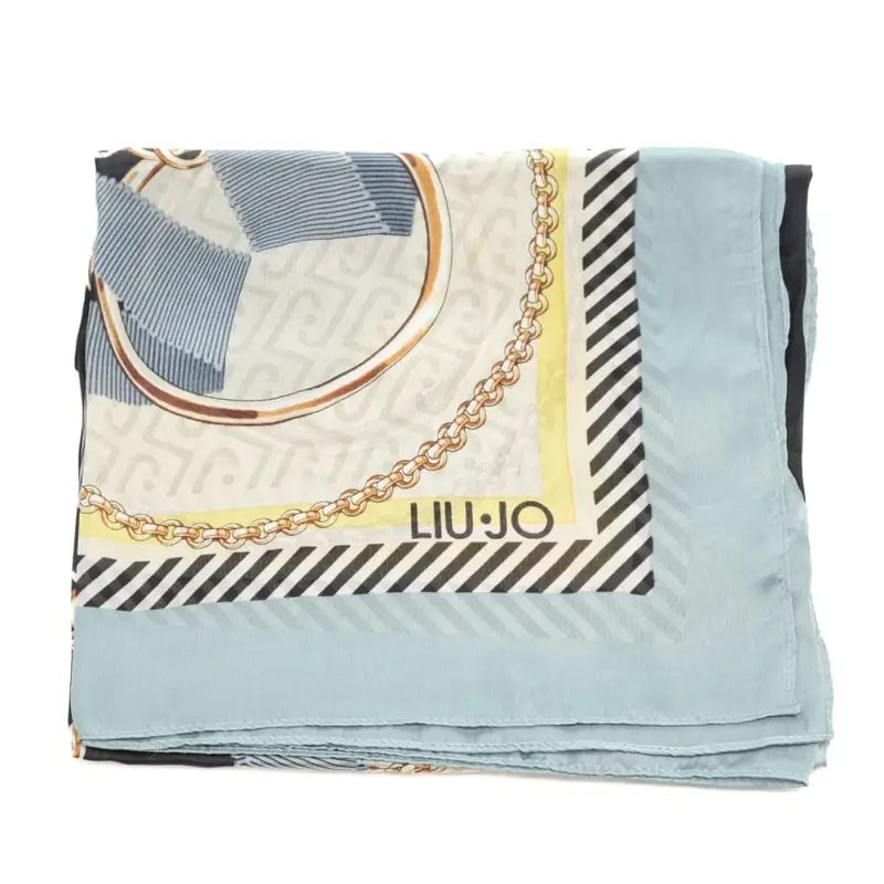 foulard da donna con stampa a fantasia con gioielli e catene celeste miniatura 2