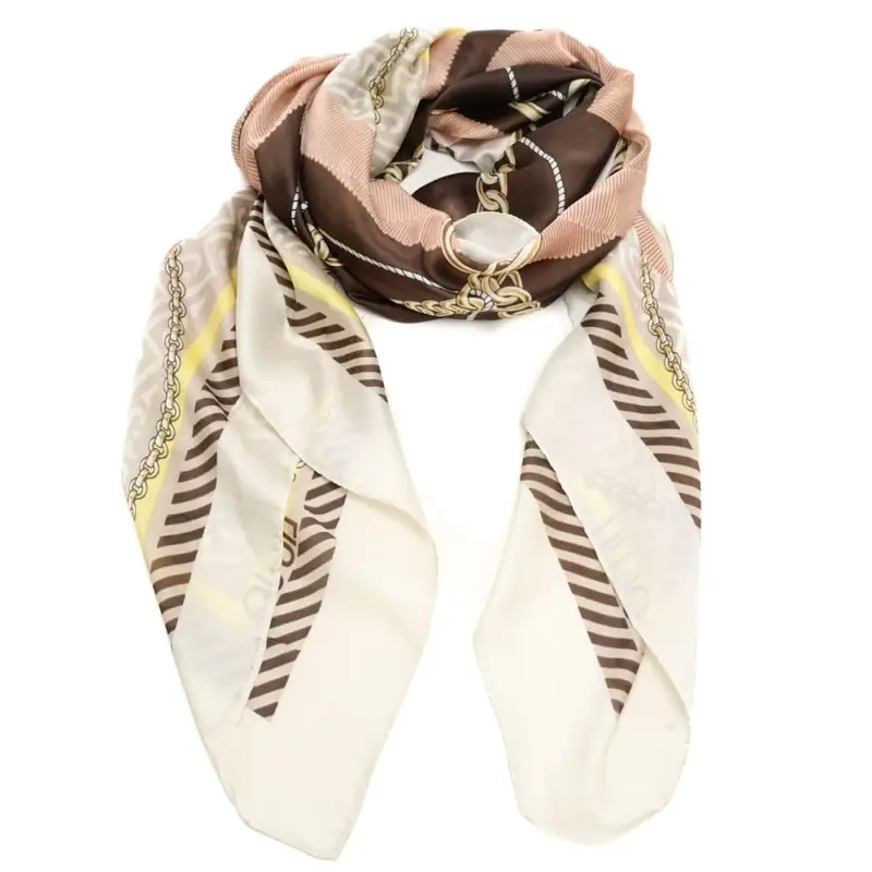 foulard da donna con stampa a fantasia con gioielli e catene naturale