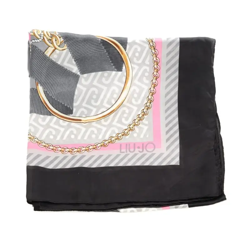 foulard da donna con stampa a fantasia con gioielli e catene nero miniatura 3