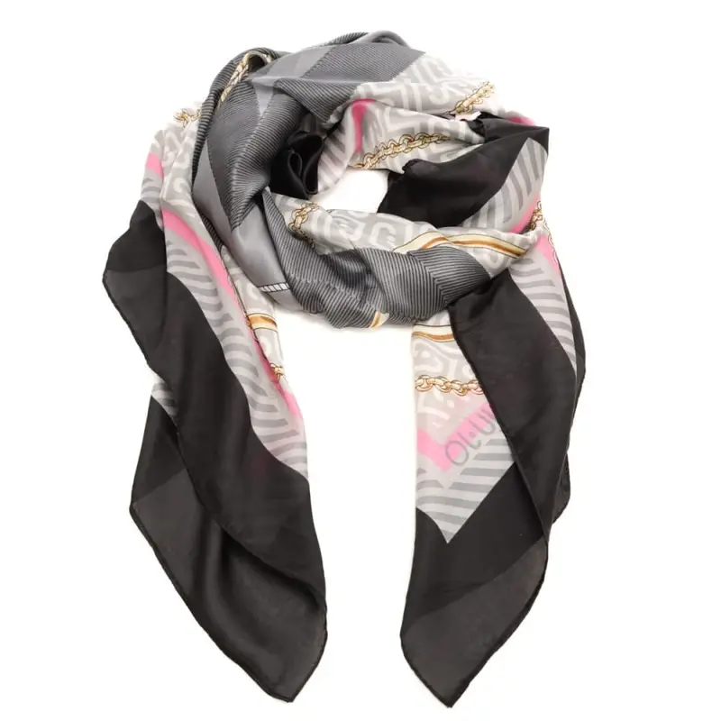 foulard da donna con stampa a fantasia con gioielli e catene nero