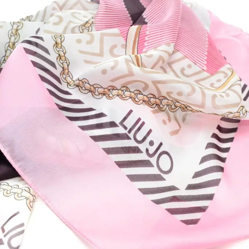 foulard da donna con stampa a fantasia con gioielli e catene rosa miniatura 2