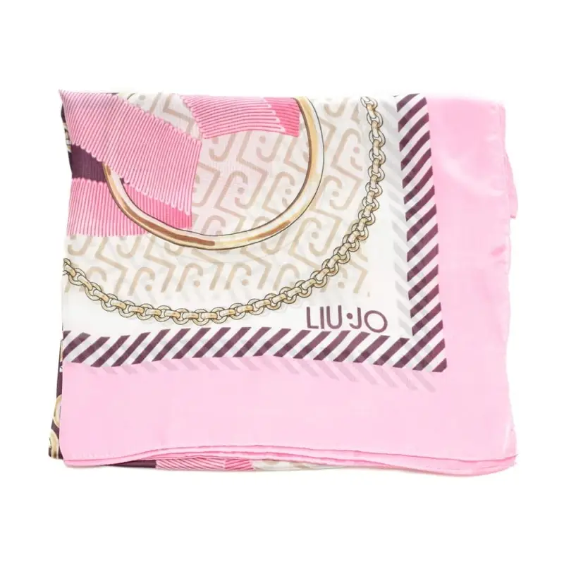 foulard da donna con stampa a fantasia con gioielli e catene rosa miniatura 3