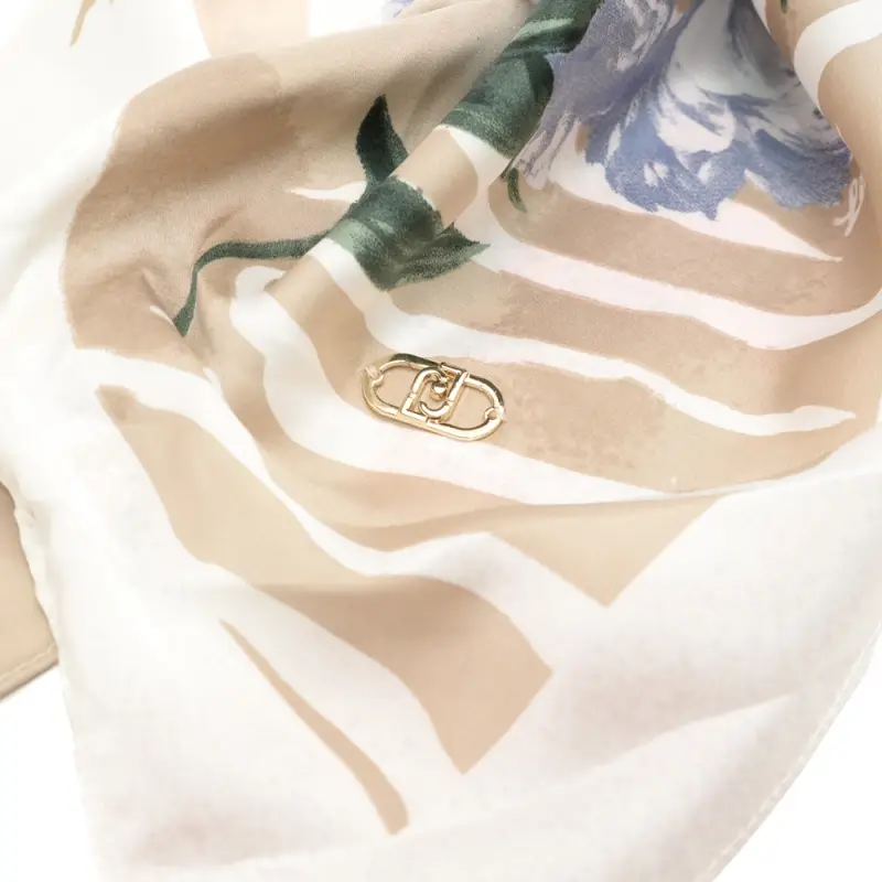 foulard da donna con stampa a fantasia rose e animalier zebra beige miniatura 2