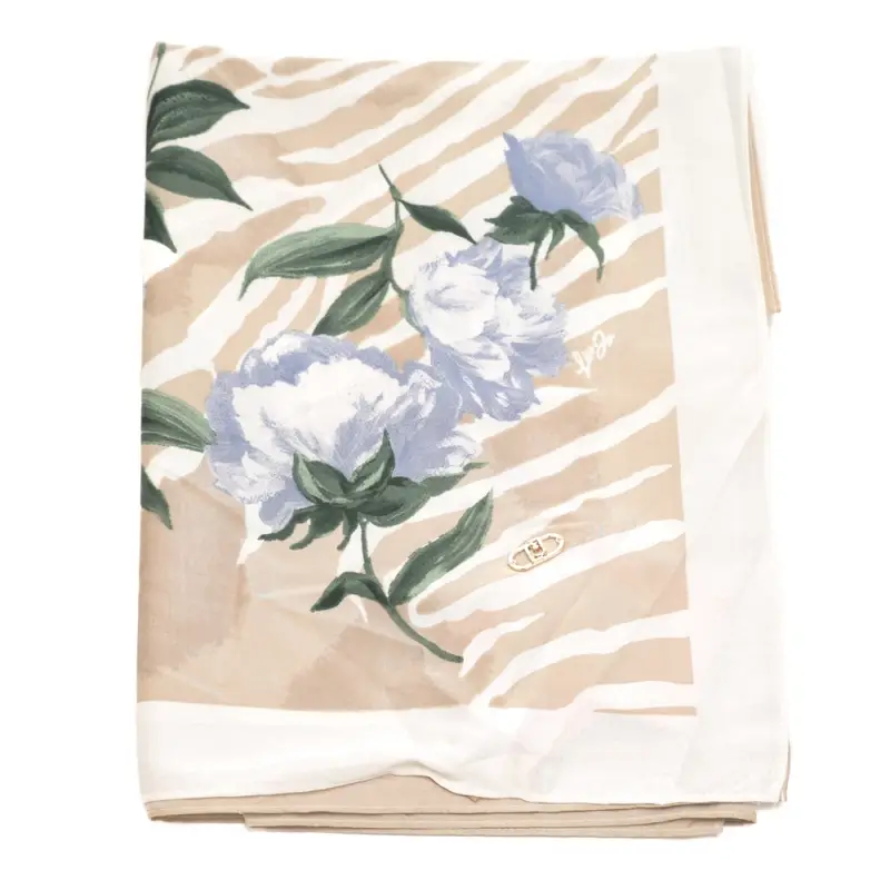 foulard da donna con stampa a fantasia rose e animalier zebra beige miniatura 3