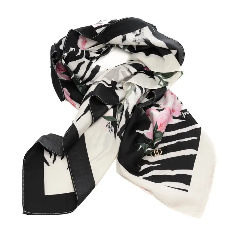 foulard da donna con stampa a fantasia rose e animalier zebra