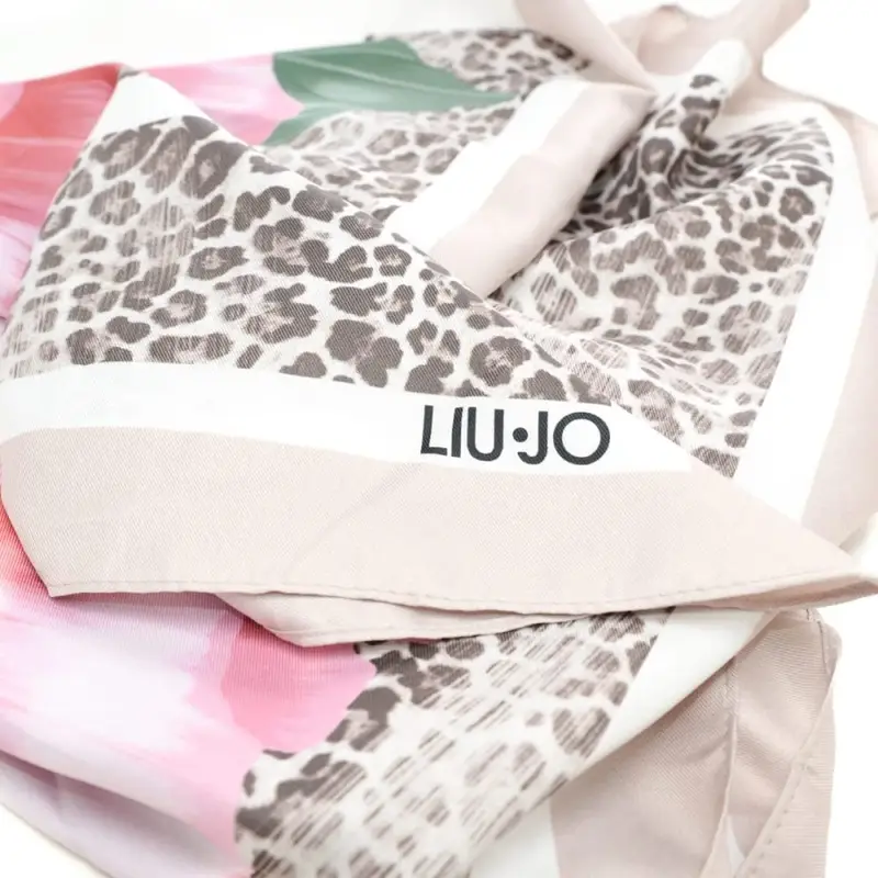 foulard da donna con stampa floreale e animalier rosa miniatura 2