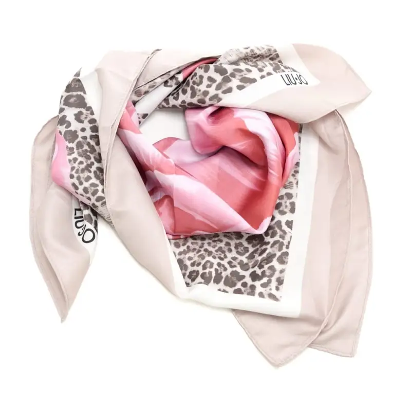 foulard da donna con stampa floreale e animalier rosa
