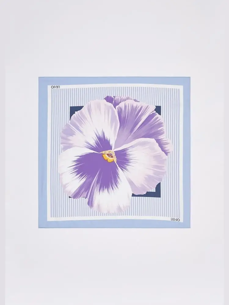 foulard donna celeste e viola con stampa floreale
