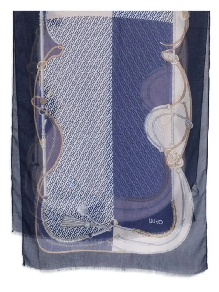 foulard donna con stampa blu e logo all over