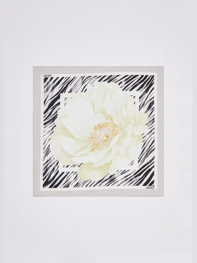 foulard donna grigio e giallo con stampa floreale