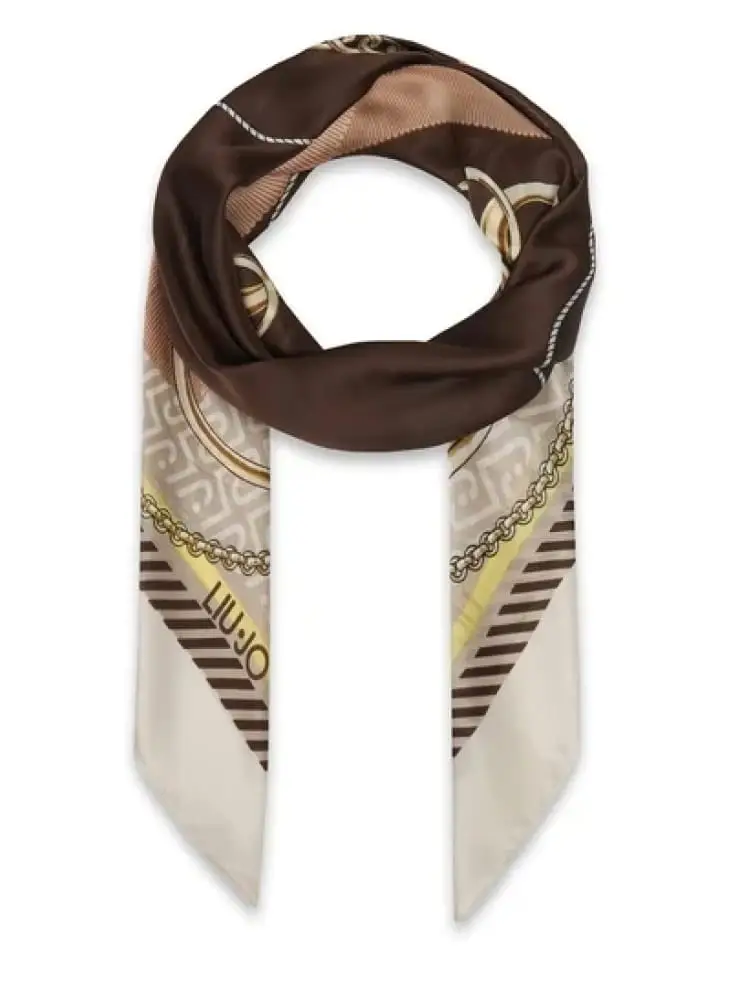 foulard donna marrone con stampa logo