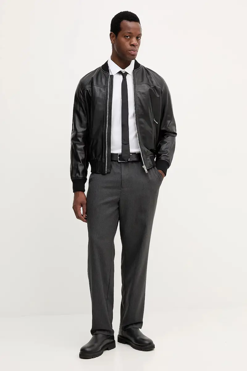 giacca in pelle stile bomber colore nero QXX058.P0407 miniatura 2