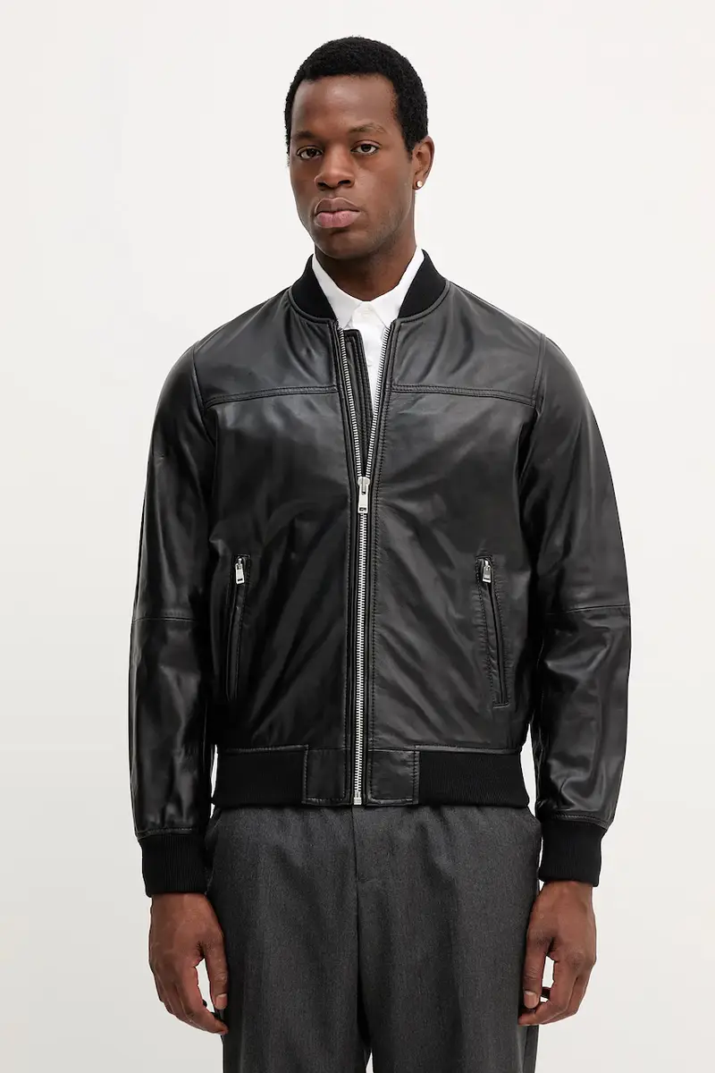 giacca in pelle stile bomber colore nero QXX058.P0407