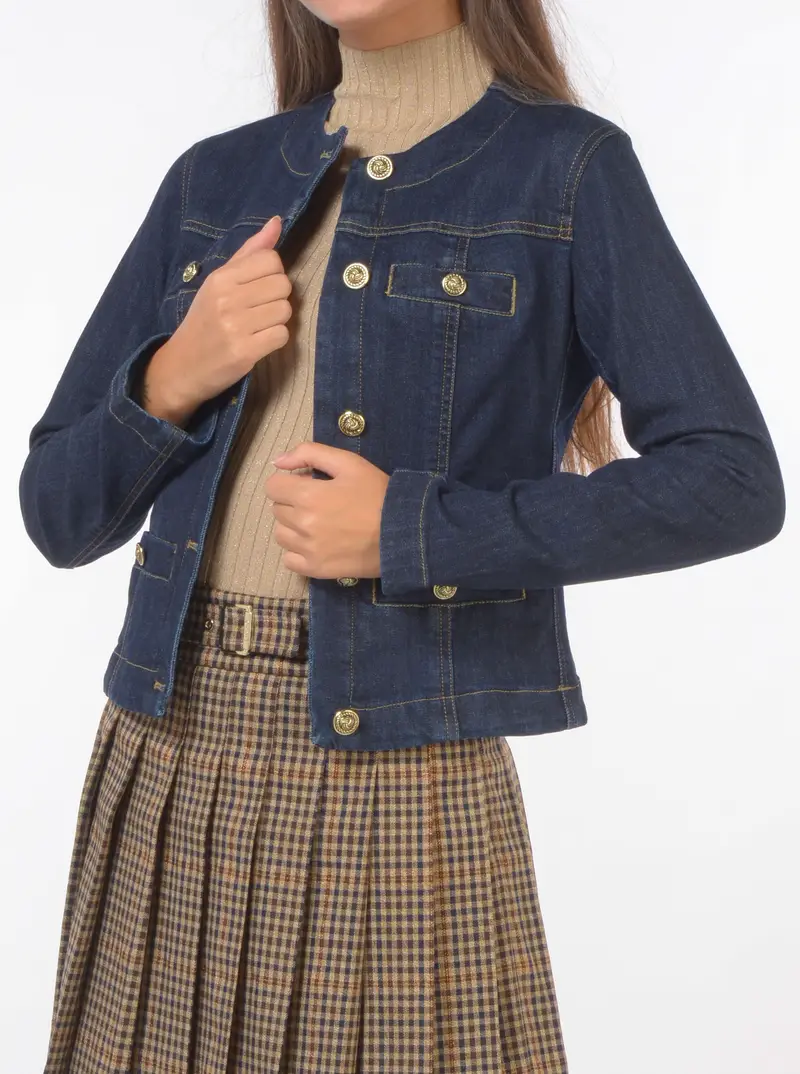 giubbino da donna Liu Jo in jeans bottoni gioiello Blu