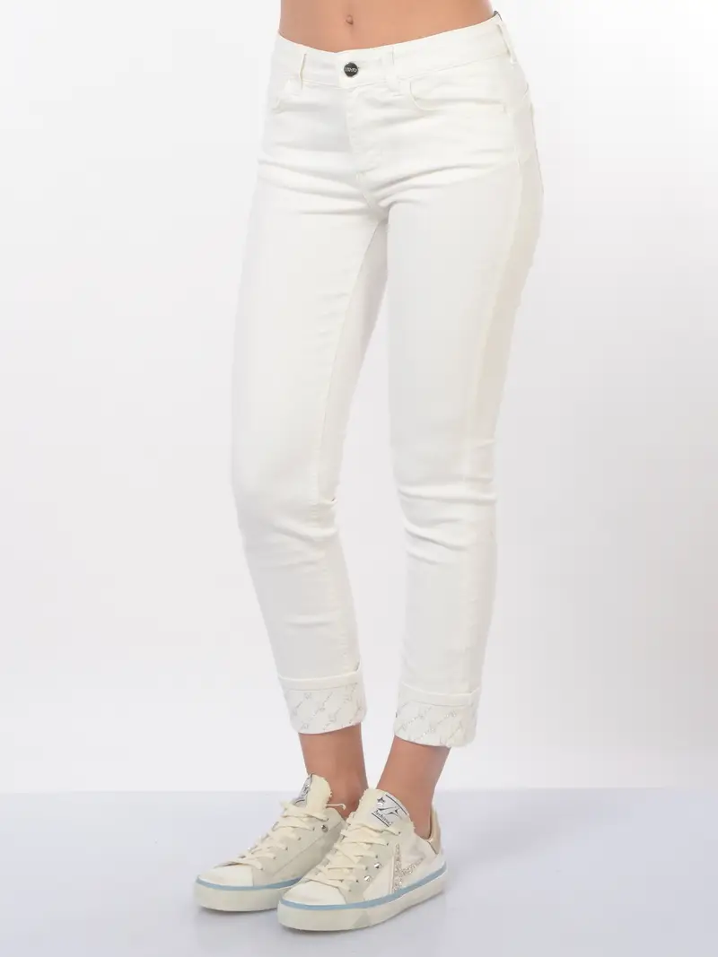 jeans da donna Liu Jo Monroe Skinny con balza e strass Bianco