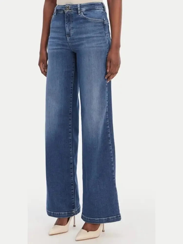 jeans donna blu flare fit con cintura logo