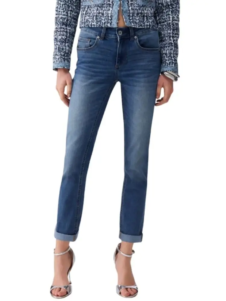 jeans donna botton up blu