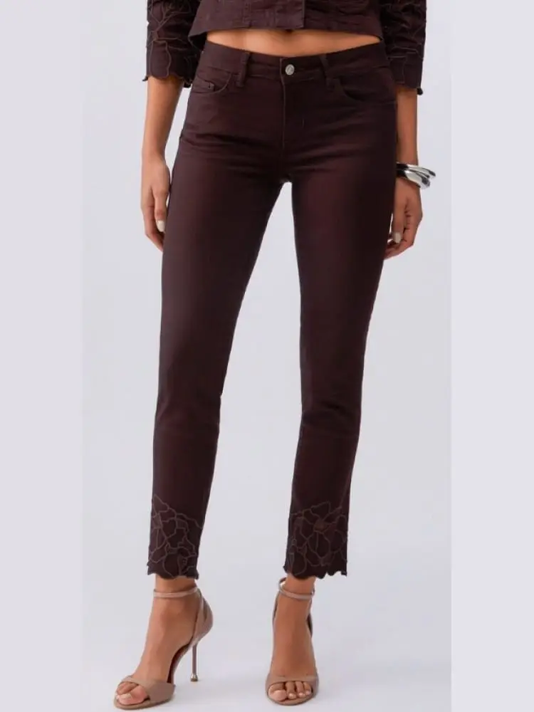 jeans donna botton up bordeaux