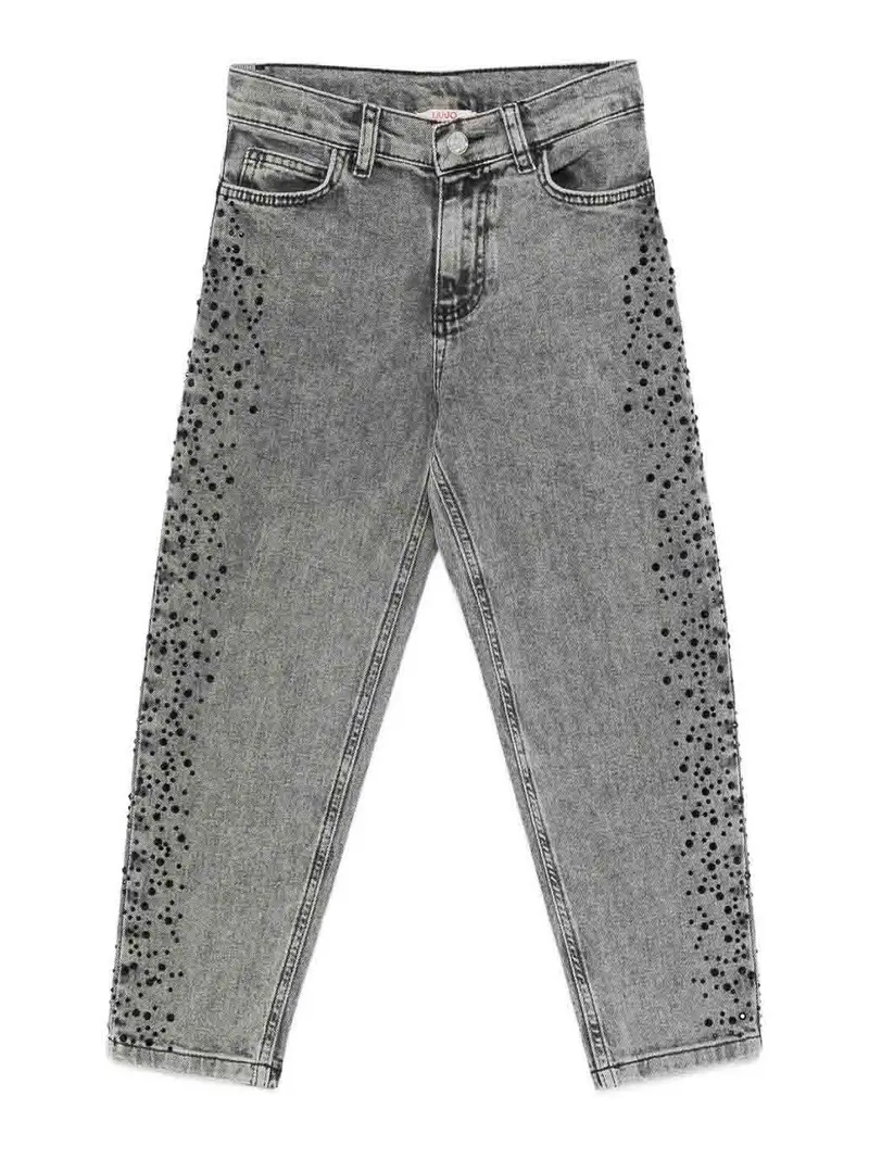Jeans Grigi Con Strass Nero