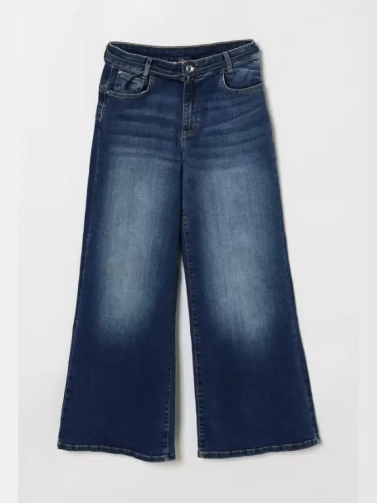 jeans kids/junior botton up cropped blu scuro in denim