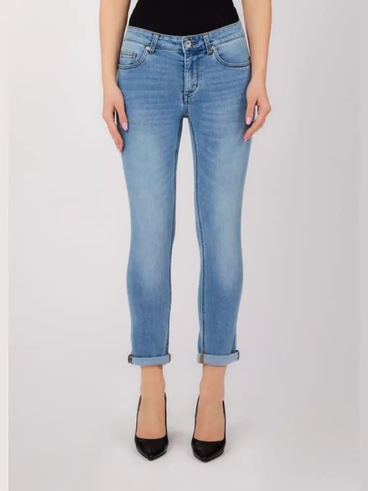 jeans skinny con risvolto in denim blu chiaro
