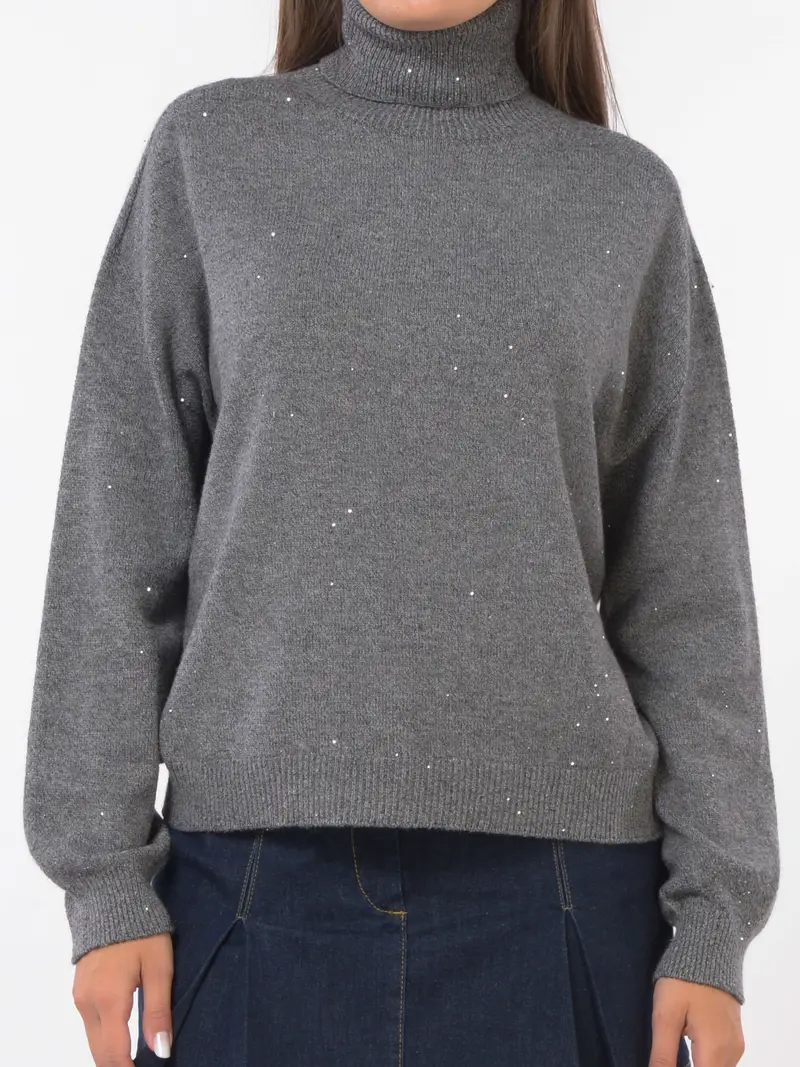 maglia da donna Liu Jo a collo alto con micro paillettes Grigio