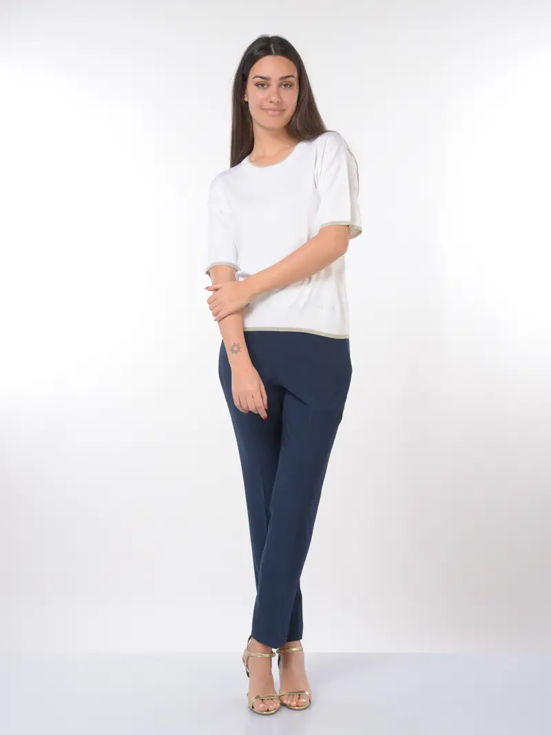 maglia da donna Liu Jo a manica corta con profili lurex Bianco miniatura 2