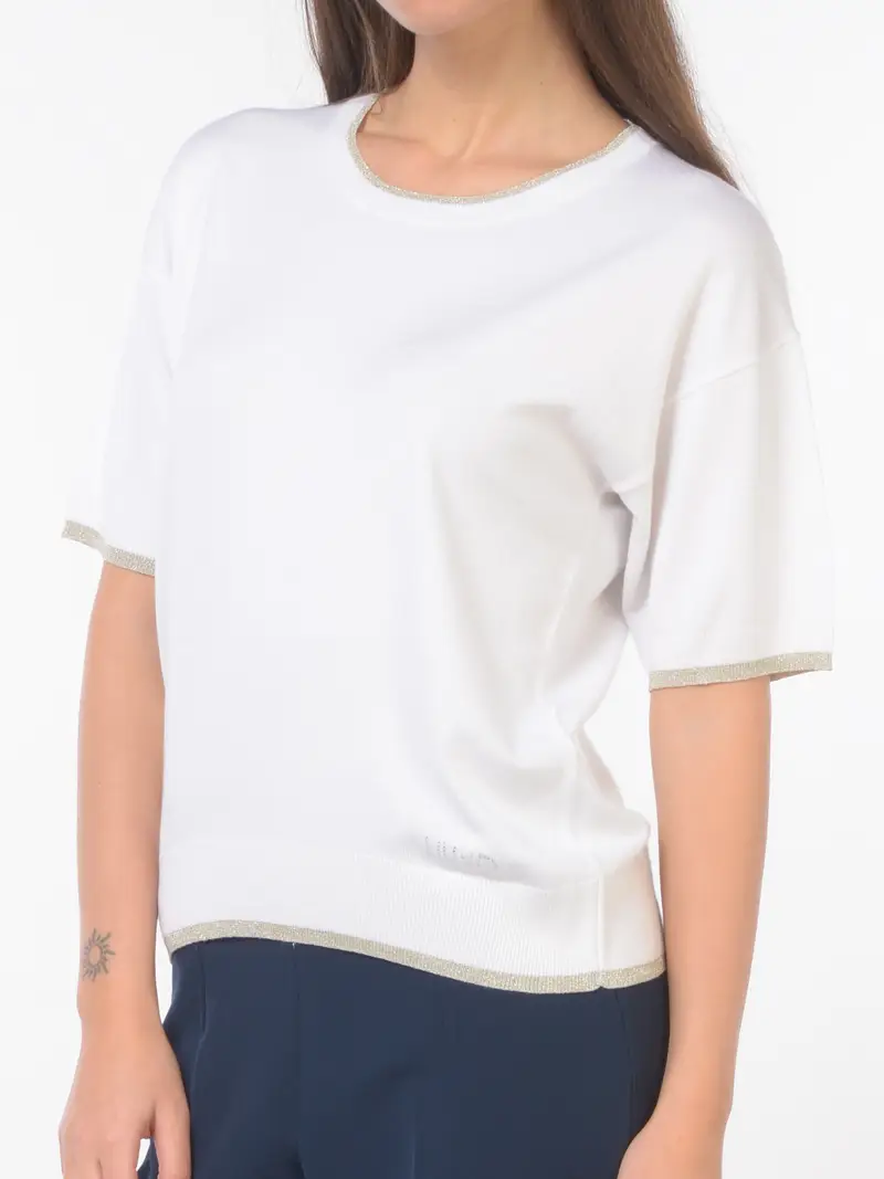 maglia da donna Liu Jo a manica corta con profili lurex Bianco