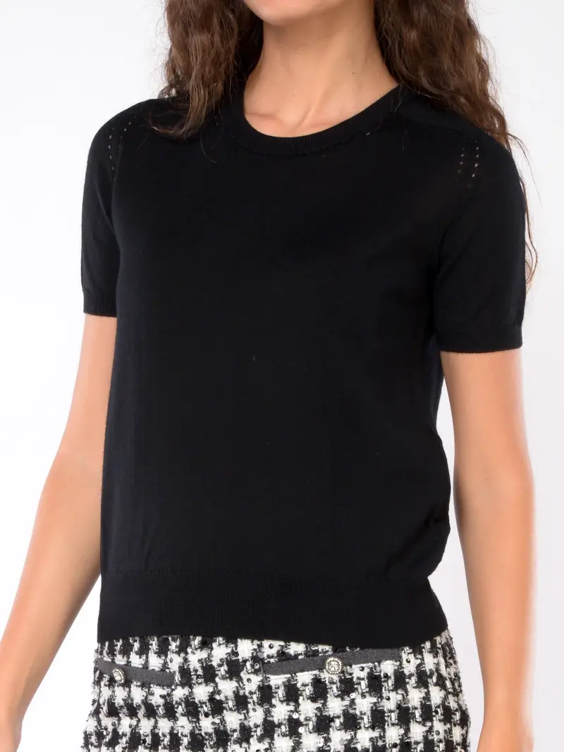 maglia da donna Liu Jo a manica corta in lana merino NERO