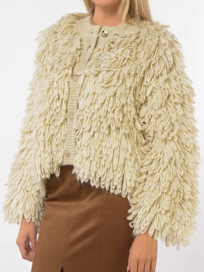 maglia da donna Liu Jo aperta in punto pelliccia BEIGE