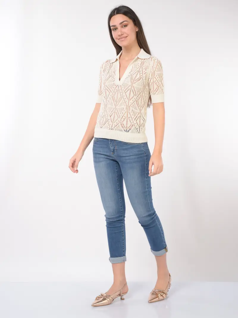 maglia da donna Liu Jo crochet con colletto BEIGE miniatura 2