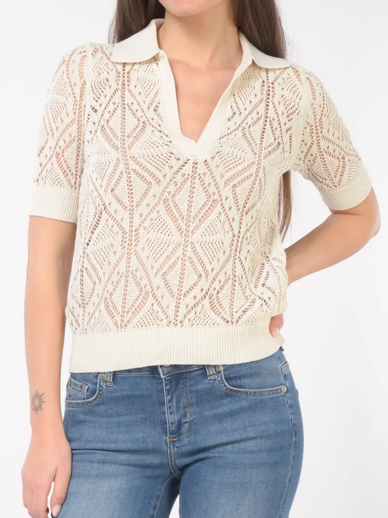 maglia da donna Liu Jo crochet con colletto BEIGE