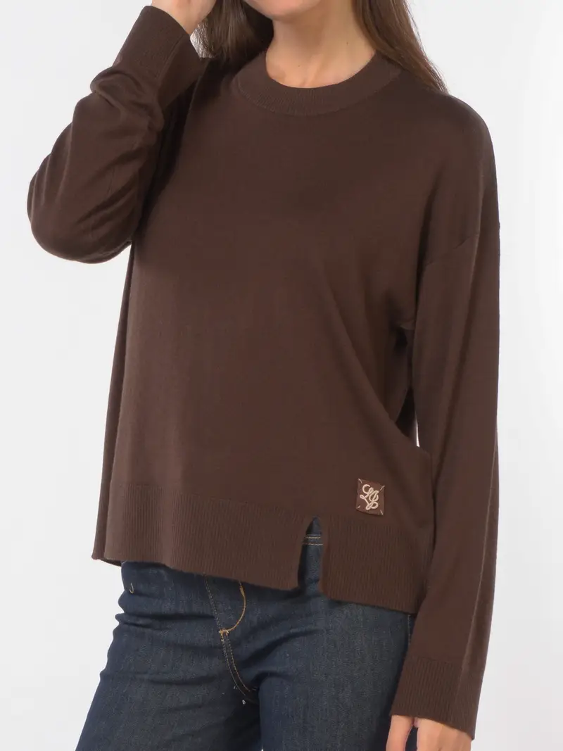 maglia da donna Liu Jo in misto lana con spacco MARRON