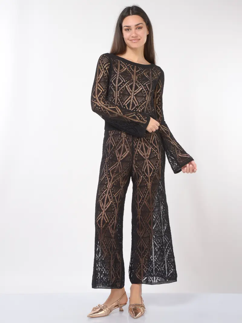 maglia da donna Liu Jo traforata con manica lunga NERO miniatura 2