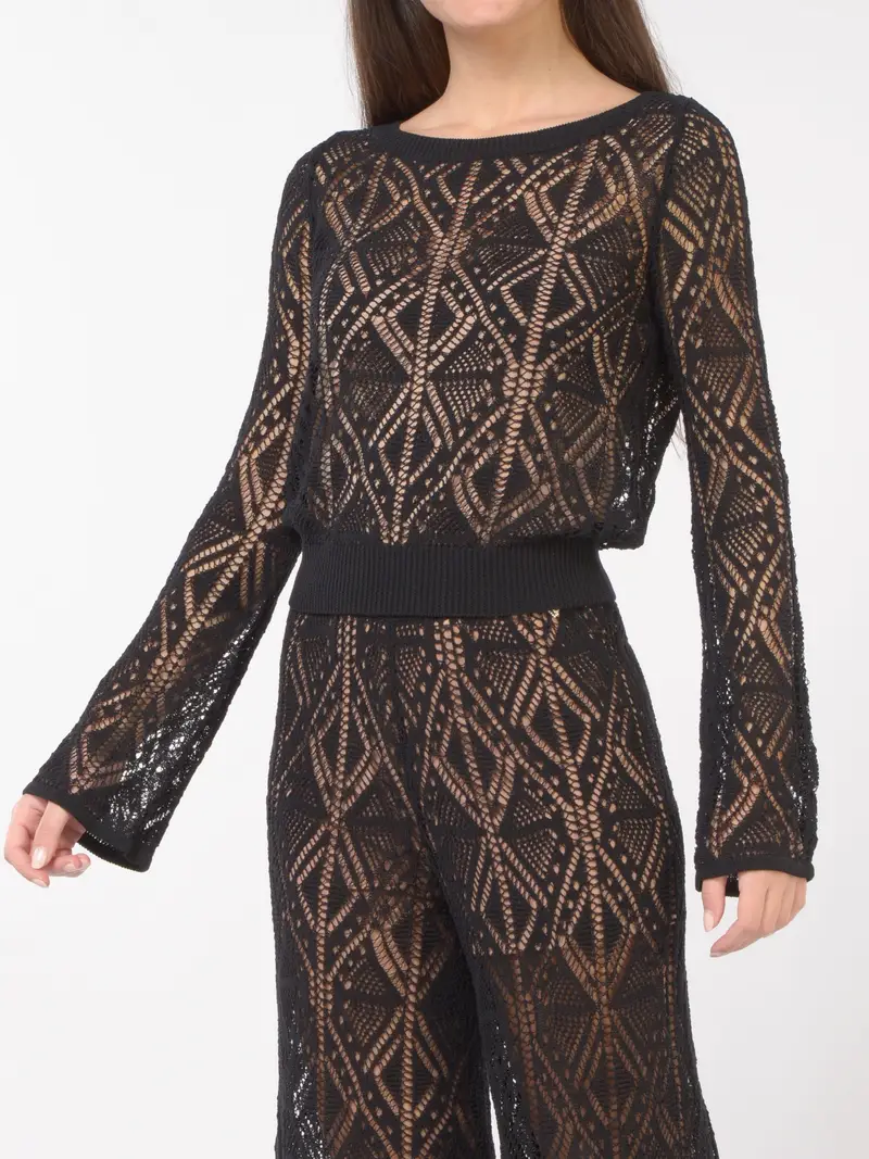 maglia da donna Liu Jo traforata con manica lunga NERO