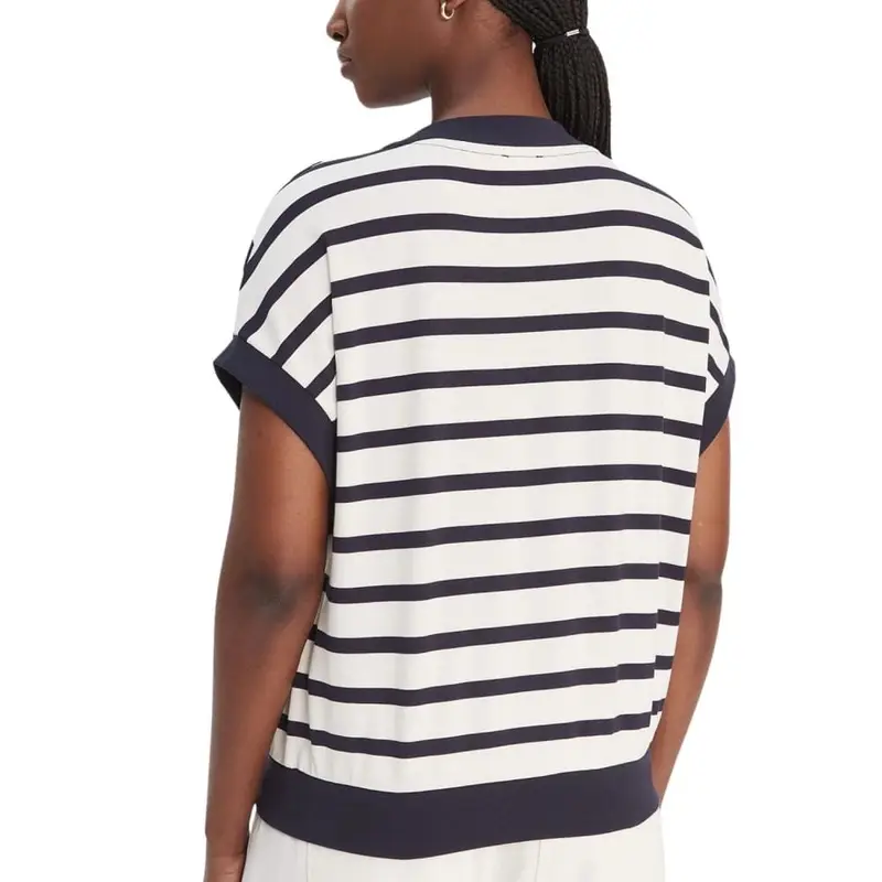 maglia da donna smanicata con motivo a righe a contrasto bianco blu miniatura 2