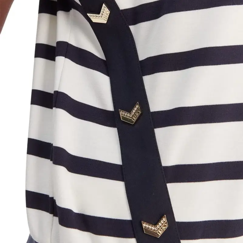 maglia da donna smanicata con motivo a righe a contrasto bianco blu miniatura 3