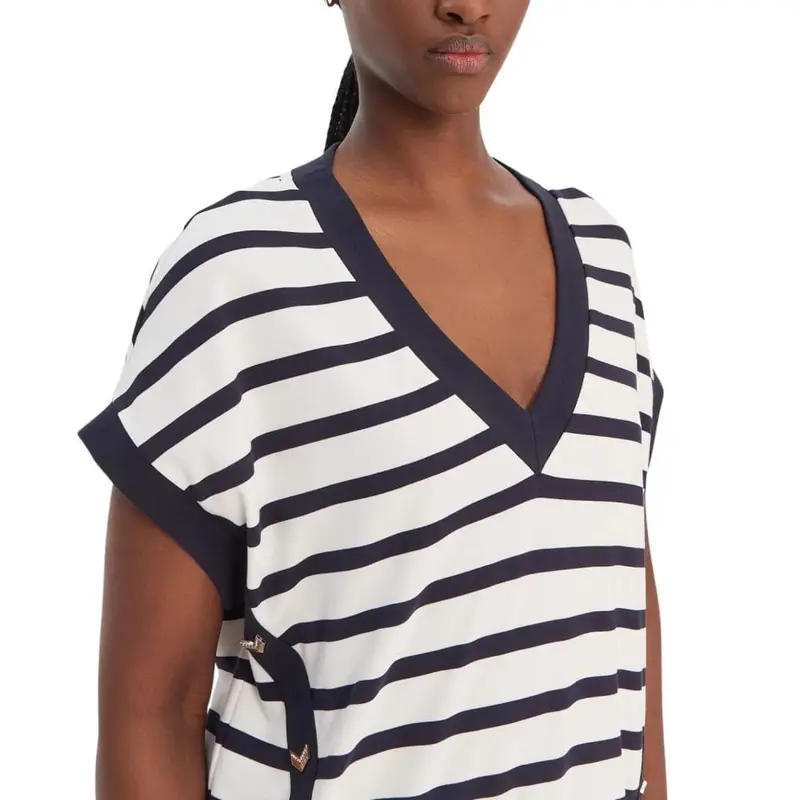 maglia da donna smanicata con motivo a righe a contrasto bianco blu miniatura 4