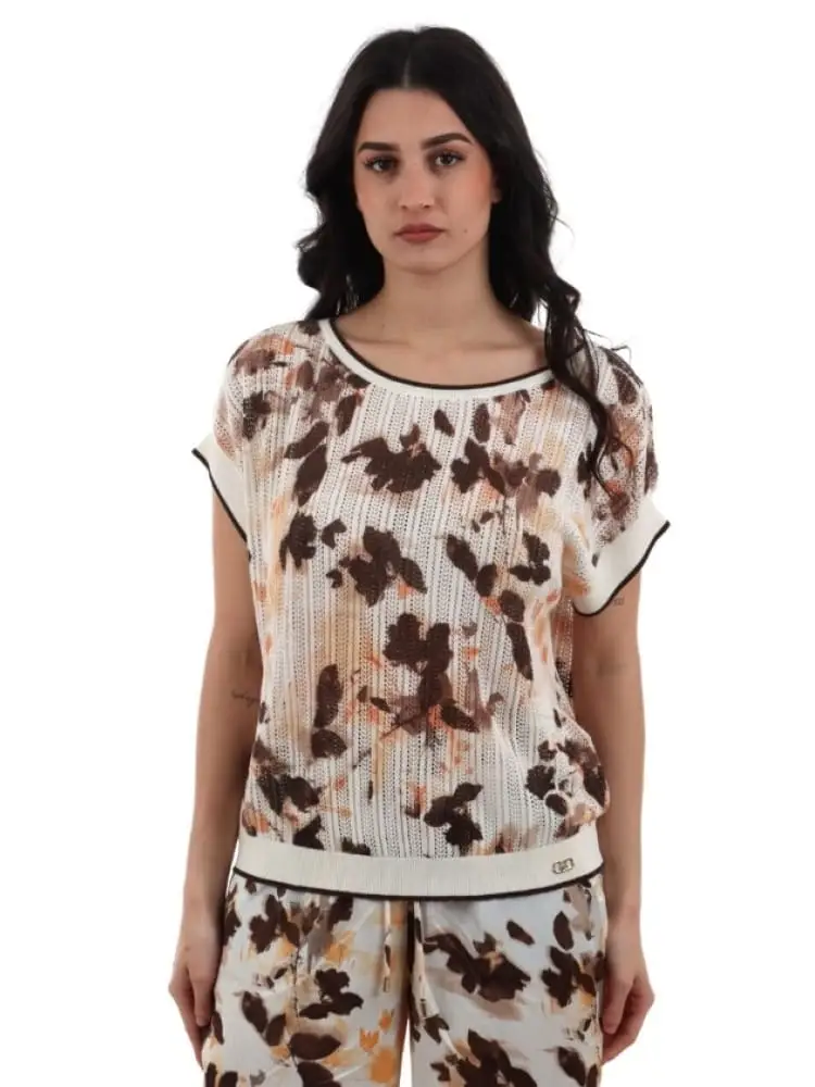 maglia donna multicolor con pattern floreale e logo