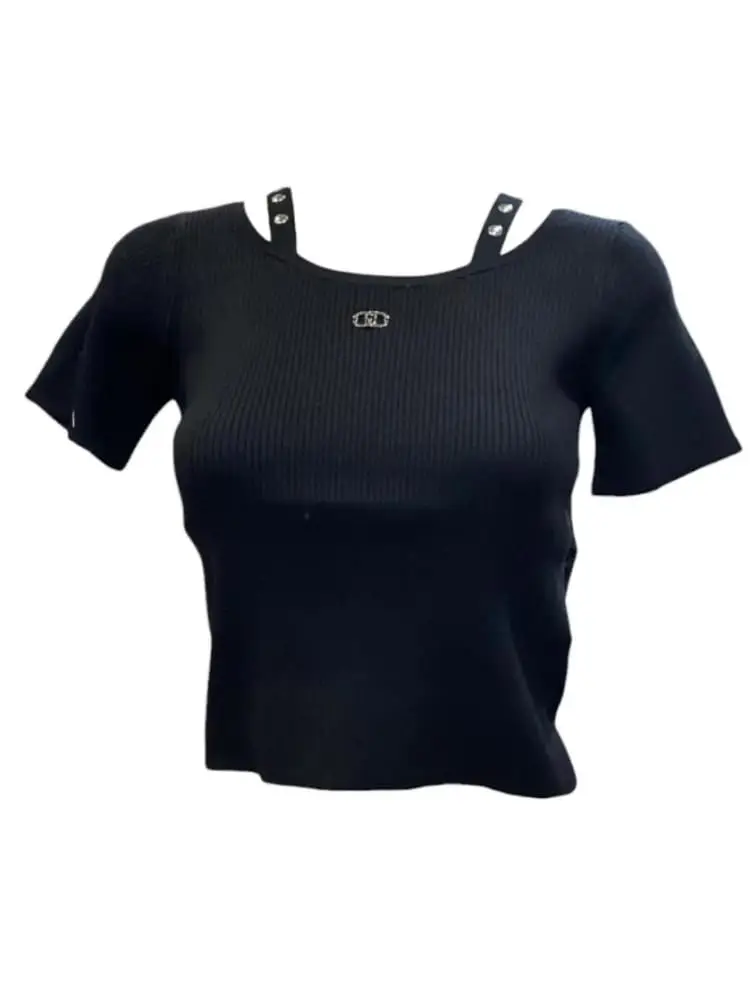 maglia kids/junior nera con micrologo frontale