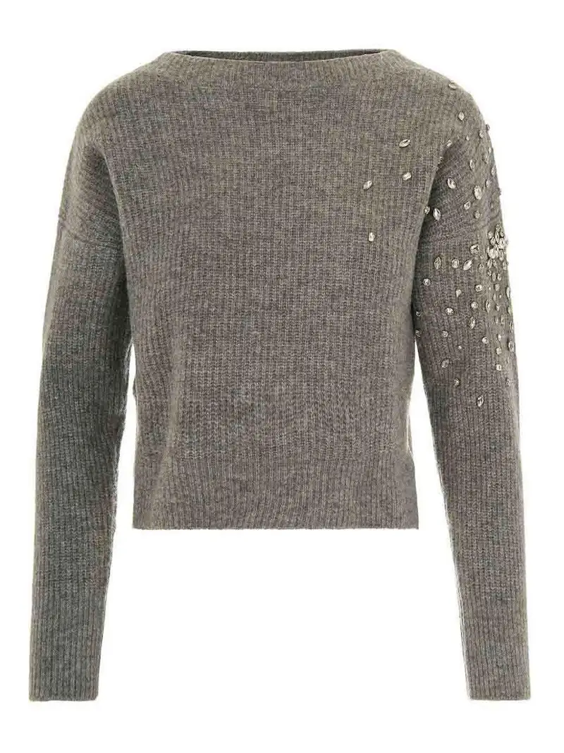 Maglione A Coste Con Decorazione Grigio