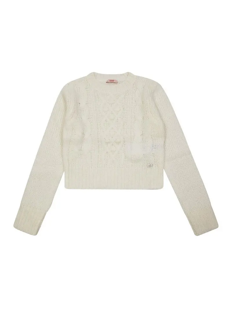 Maglione con ricamo via cavo Crema